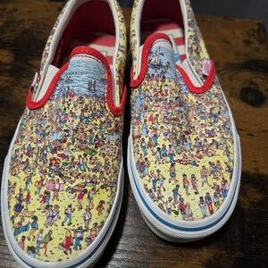 Vans Kids Slip-On Sneakers in Yellow Beach Print with Red Trim
